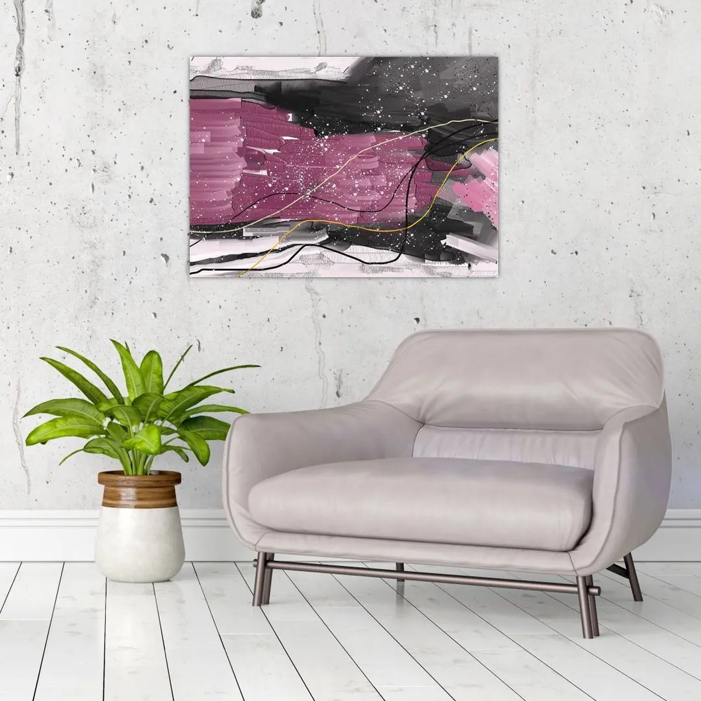 Obraz - Ružovo-čierna abstrakcia (70x50 cm)