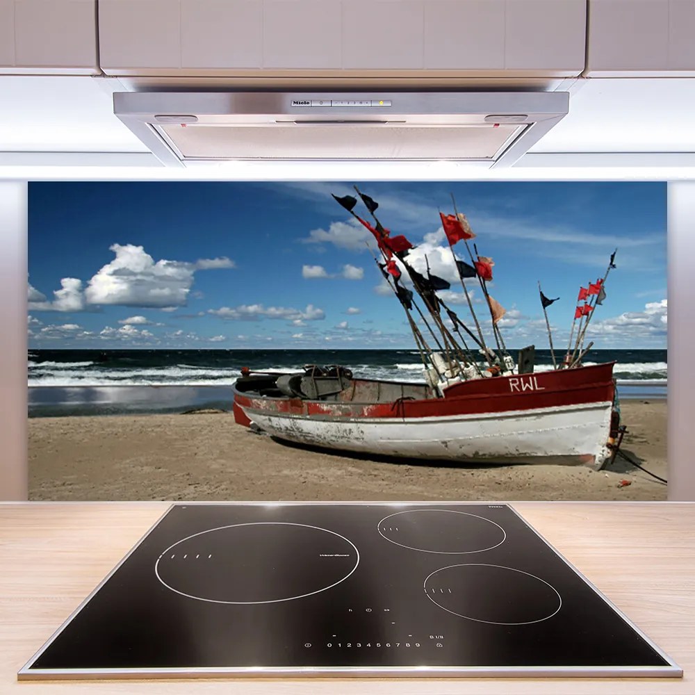 Nástenný panel  More pláž loďka krajina 120x60 cm