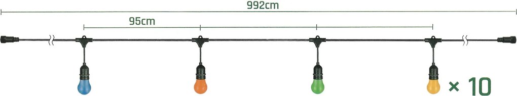 Tutumi Spectrum, záhradná závesná girlanda 10m 10xE27 WOJ+14342, čierna, OSW-5795A