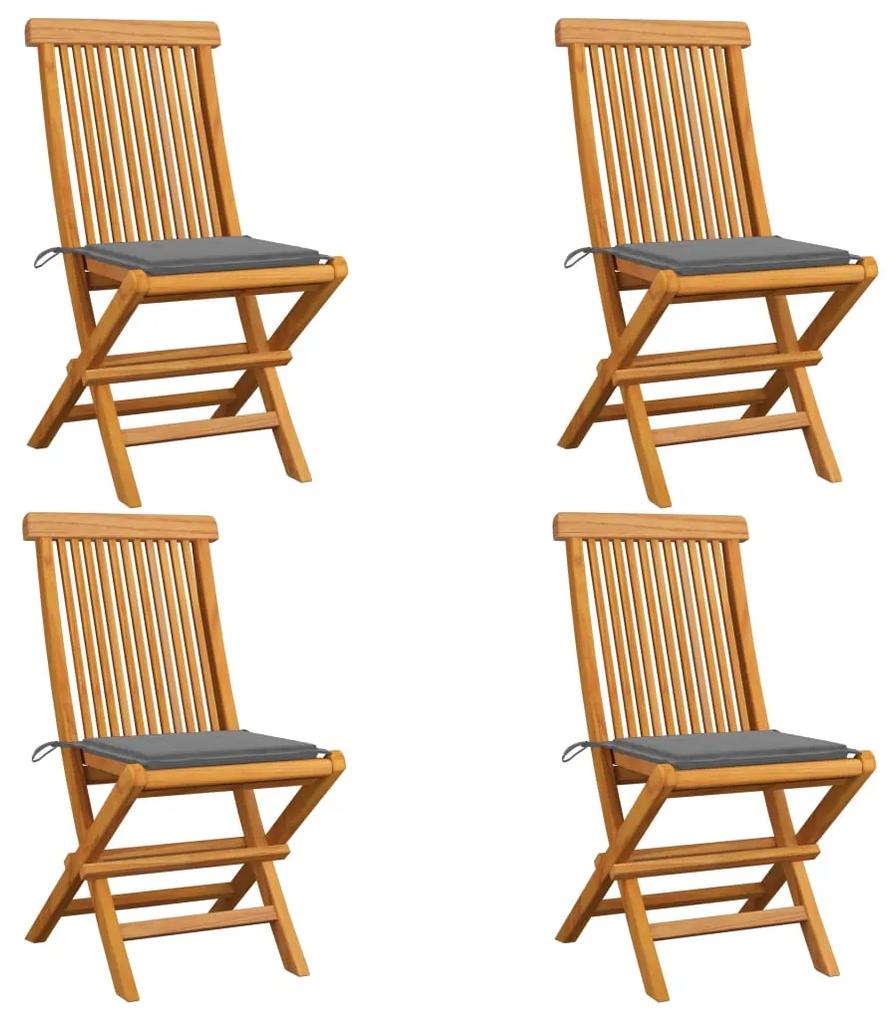 vidaXL Záhradné stoličky, sivé podložky 4 ks, tíkový masív