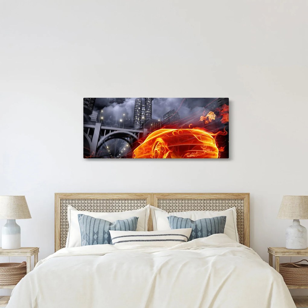 Obraz plamenného autá (120x50 cm)