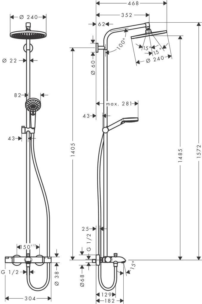 Hansgrohe Crometta S, Showerpipe 240 1jet s vaňovým termostatom, chrómová, HAN-27320000