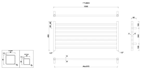 Sapho - Kúpeľňový radiátor METRO 295W/230V 100x45 cm lesklý chróm