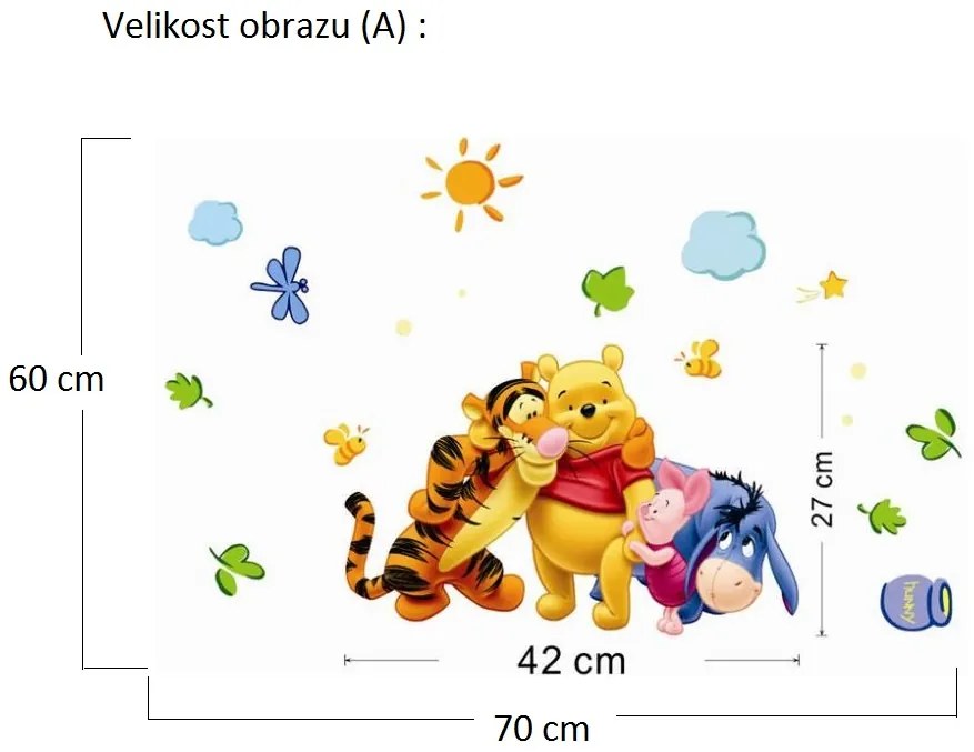 Veselá Stena Samolepka na stenu na stenu Medvedík Pu s priateľmi Veľkosť: 120 x 70 cm