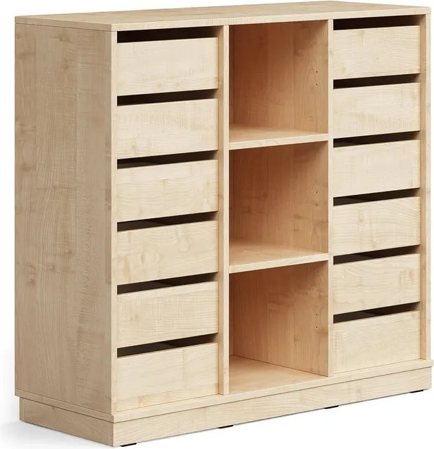 Úložná skrinka CASPER, 12 zásuviek, 3 priehradky, so soklom, breza