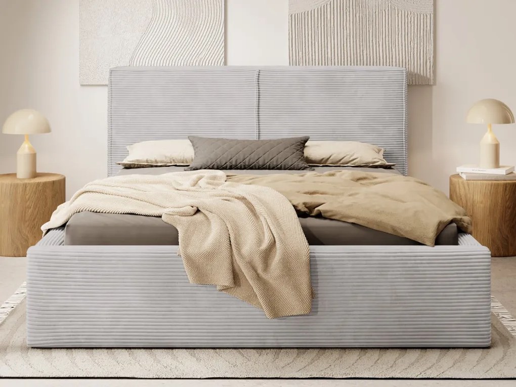 Posteĺ Inez 180x200 cm, svetlo šedá štrukturovaná látka