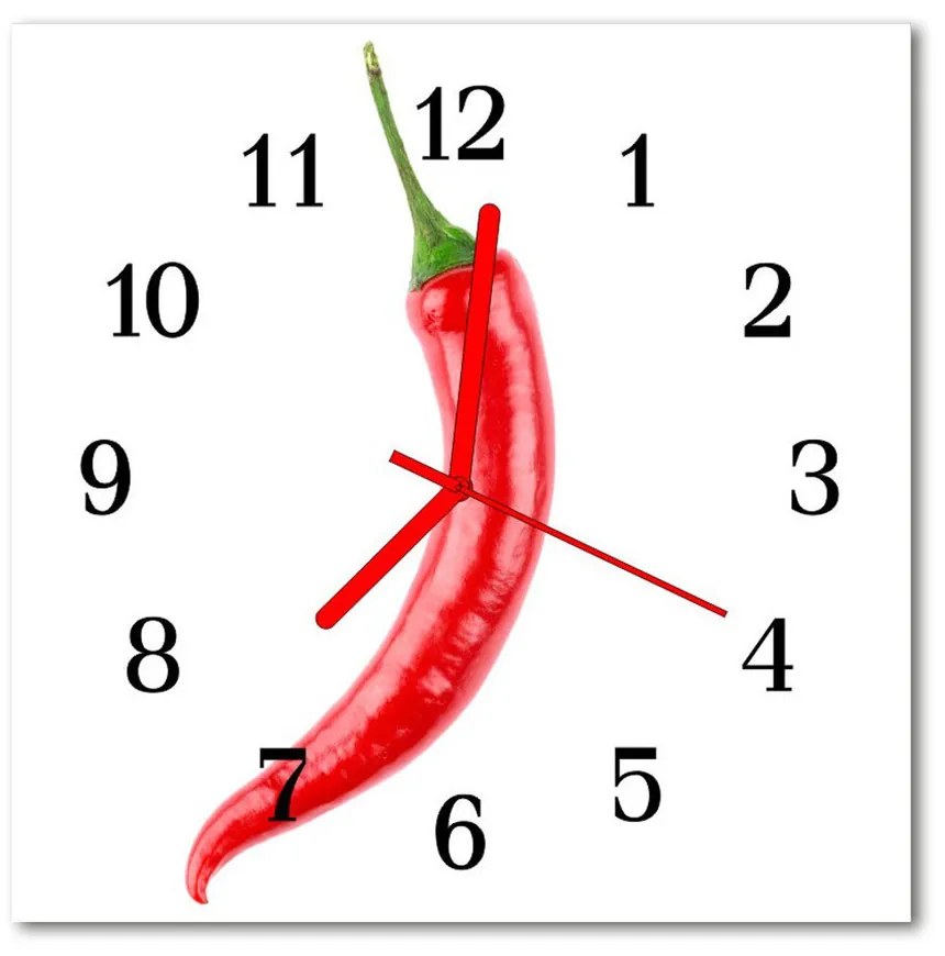 Sklenené hodiny štvorcové Chilli korenie 30x30 cm