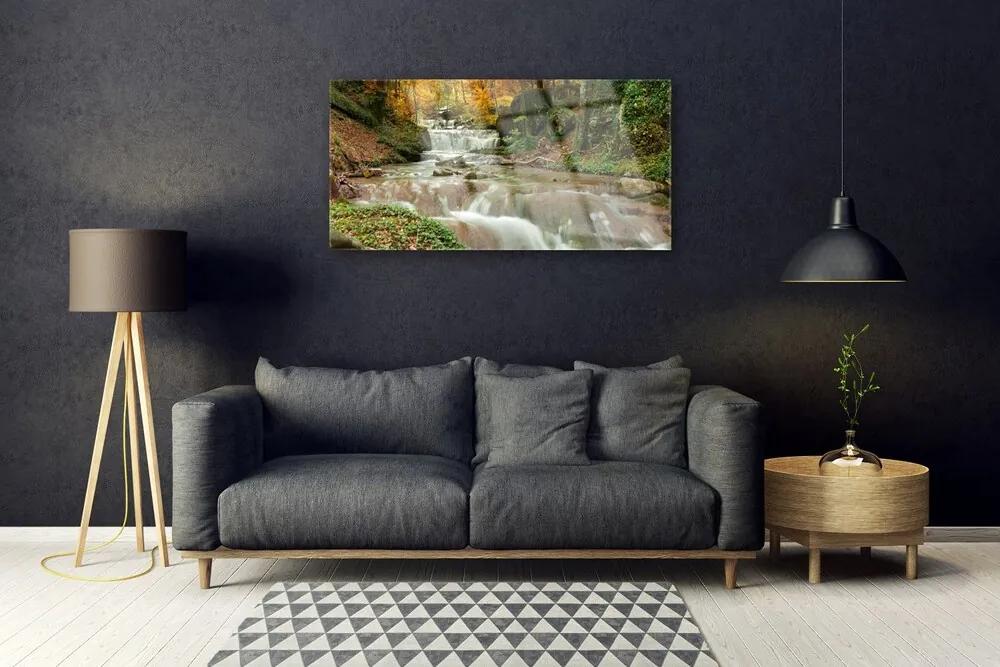Skleneny obraz Vodopád les príroda 125x50 cm
