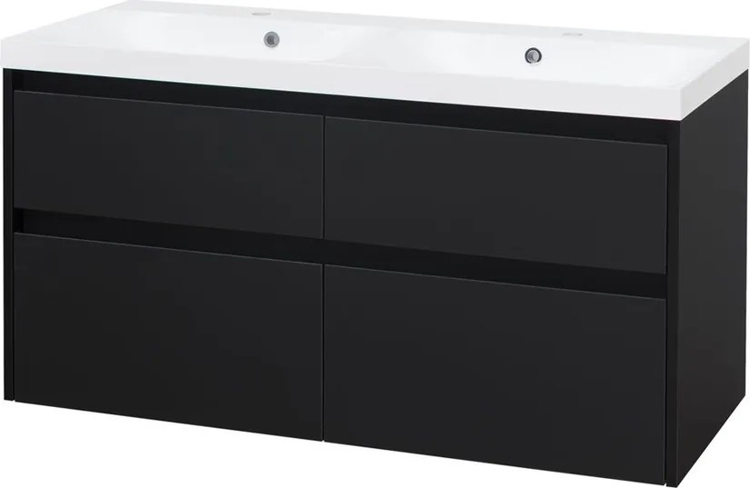 Mereo, Mereo Opto, kúpeľňová skrinka s umývadlom z liateho mramoru 121 cm, čierna supermat, MER-CN943M