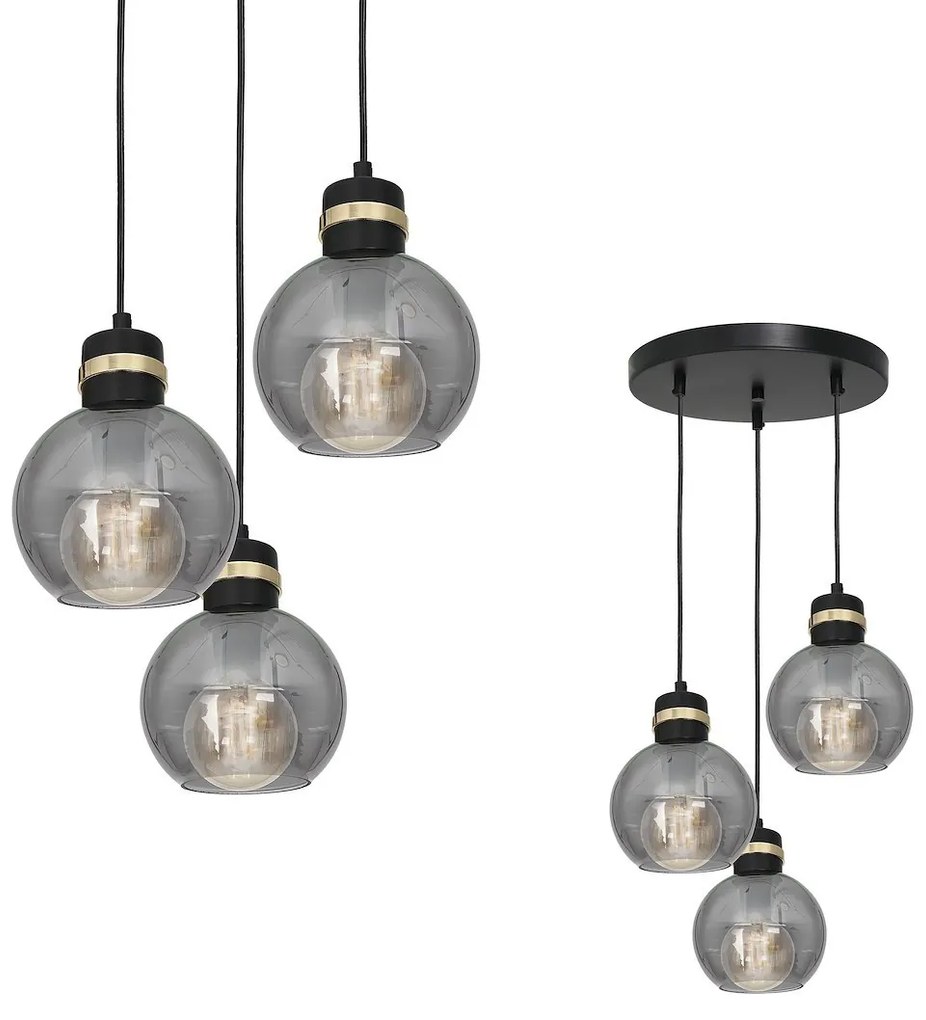 Závesné svietidlo Omega, 3x grafitové sklenené tienidlo, b/g, o