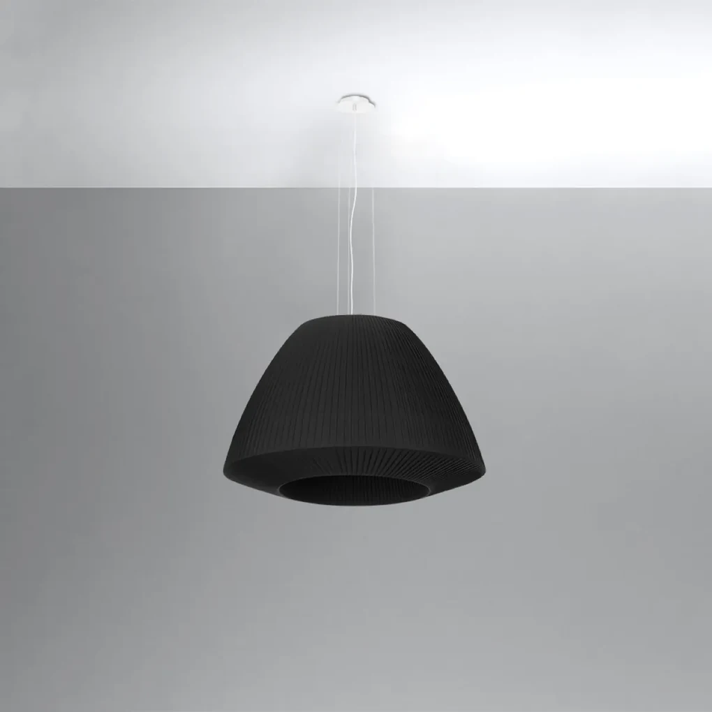 Závesné svietidlo Bella, 1x čierne textilné tienidlo, (biele sklo), (fi 60 cm)