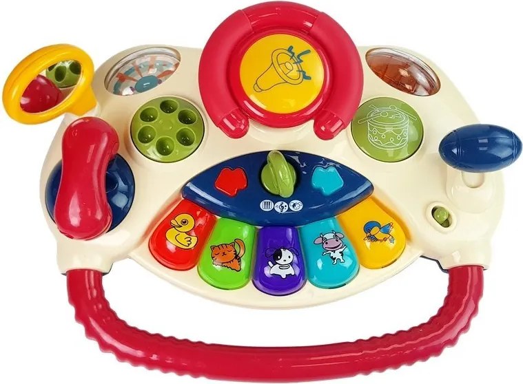 LEAN Toys Interaktívny volant pre deti, klavír, zvuky zvierat, telefón