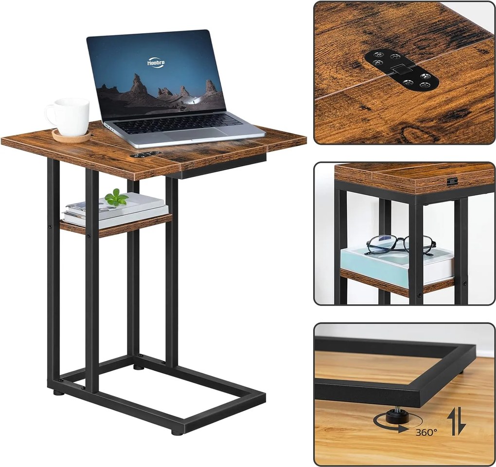 Rozkladací odkladací stolík Vasagle Bromy 26/52 cm hnedý/čierny