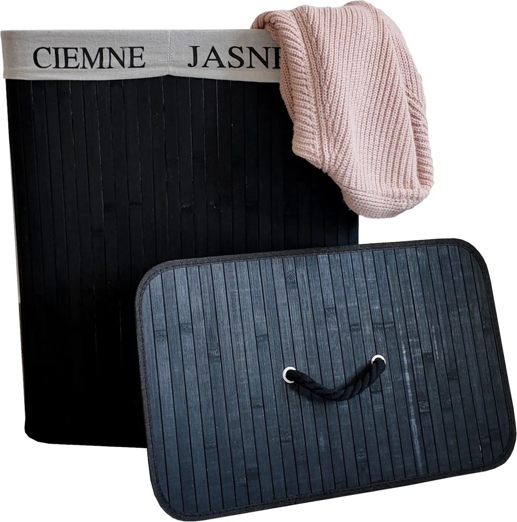 TRENDIE Bambusový kôš na prádlo 100l čierny + DARČEK