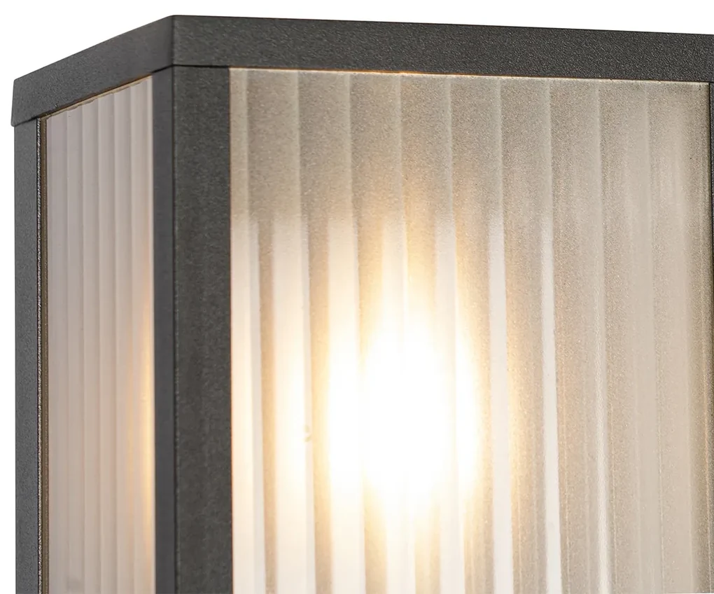 Vonkajšia nástenná lampa čierna s rebrovaným sklom IP44 - Charlois