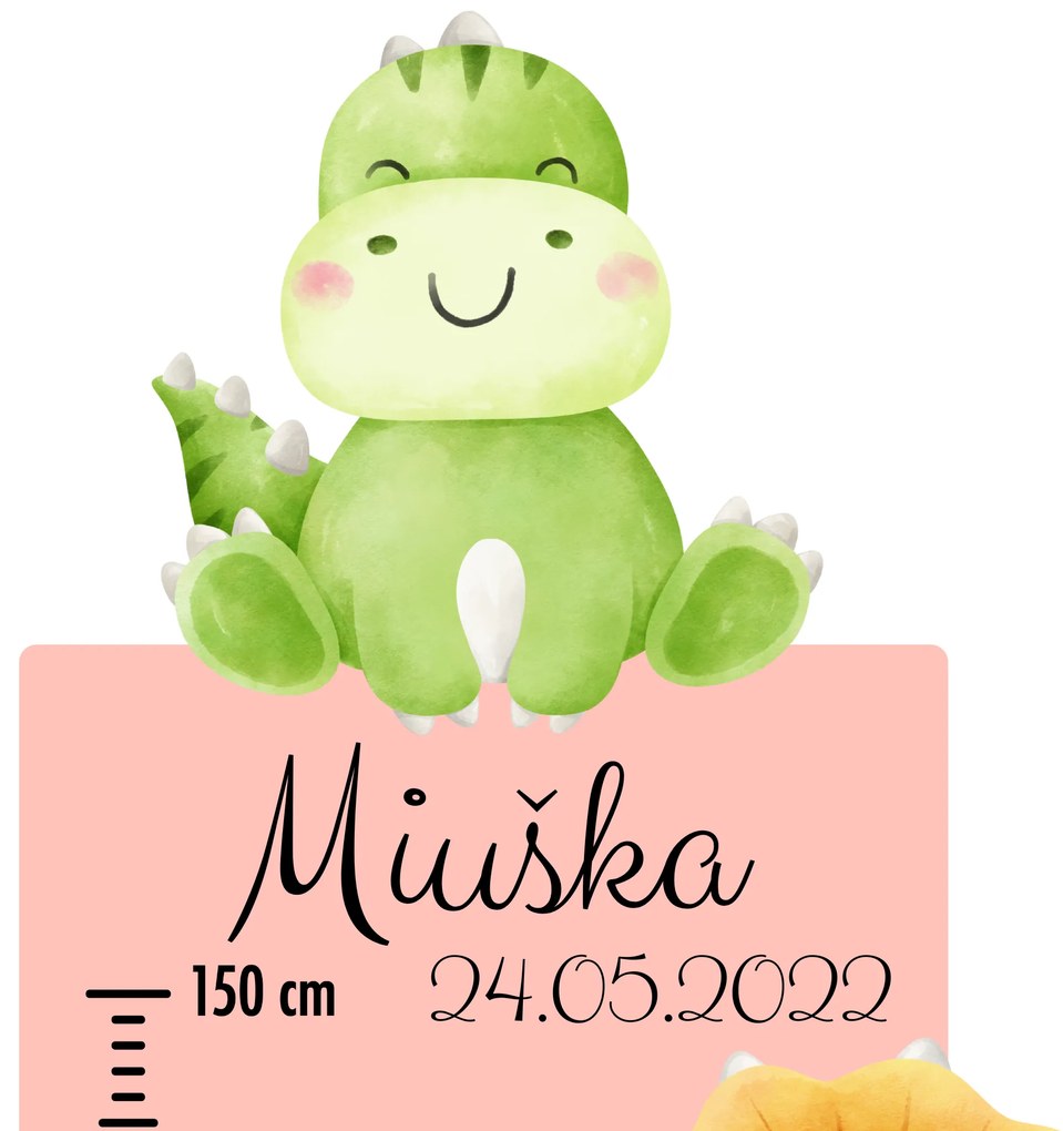 PIPPER. Detský meter s menom - Dinosaury - textilná nálepka na stenu