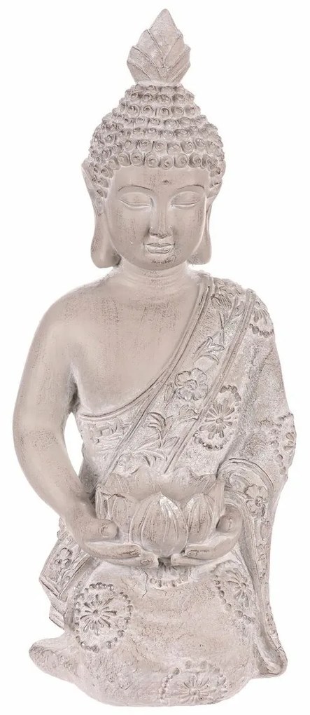Dekorácia soška Budha kľačiaci, sivá, polyresin, 25 x 24 x 57 cm