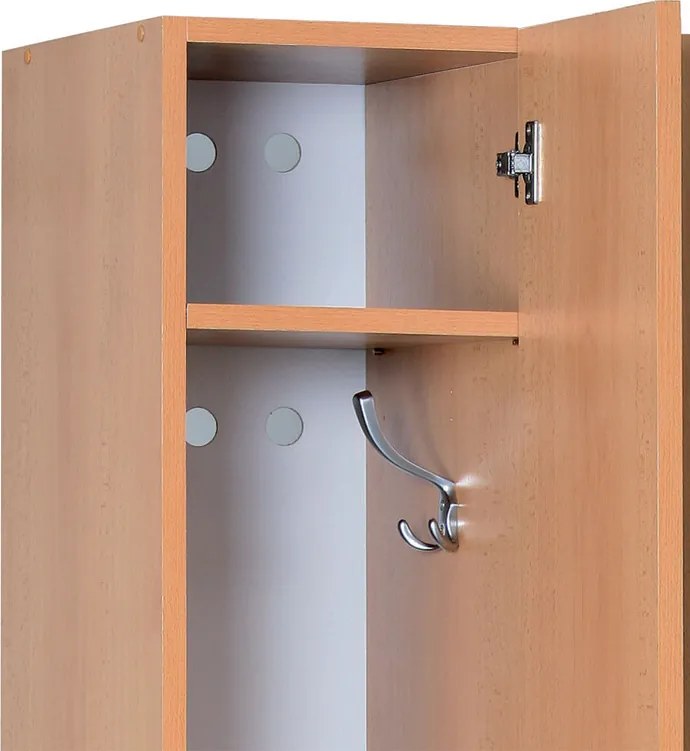 Drevená šatníková skrinka S5, 3 oddiely, 1900 x 900 x 420 mm, cylindrický zámok, buk