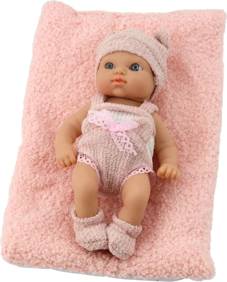 LEAN Toys Detská bábika s dekou Biele a ružové oblečenie Čapka 18 cm