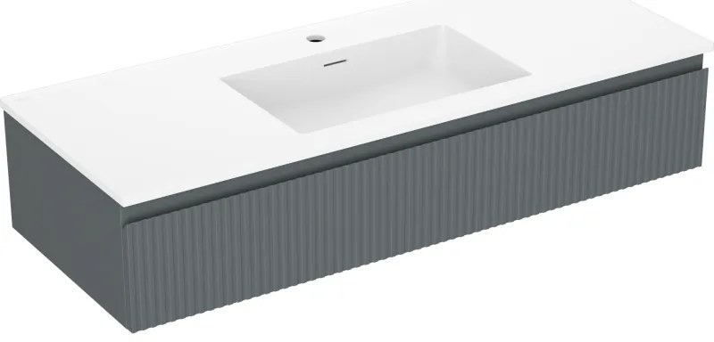 Mexen Rivel, kúpeľňová skrinka 120 cm s umývadlom Otis, 1 zásuvka, drážkovaná, grafitová matná/biela matná, 91A20-12023-1-BF66-W18M0