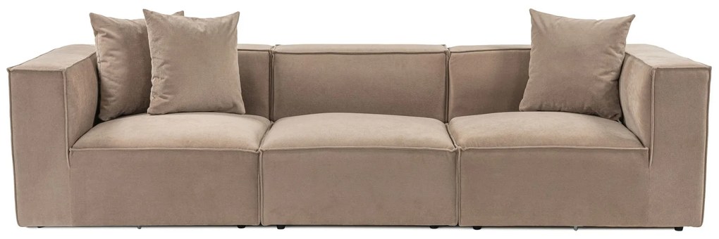 Trojmiestna pohovka Sora s rámom zo 100% hrabového dreva 325 x 102 cm, kapučínová