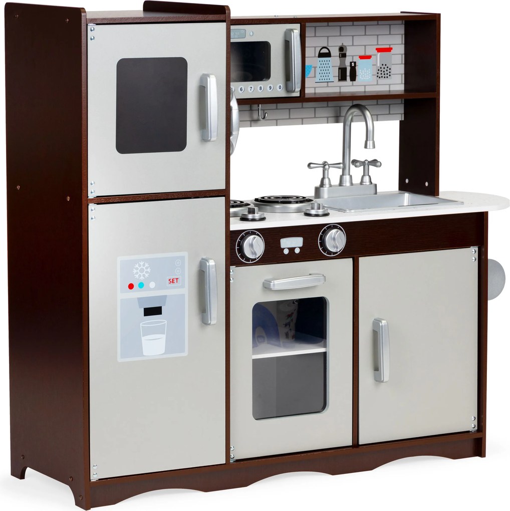 Detská drevená kuchynka ECOTOYS veľká s chladničkou, rúrou, mikrovlnkou (3+)