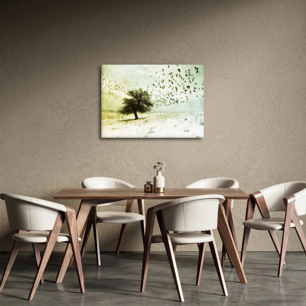 Obraz - Maľovaný kŕdeľ vtákov (70x50 cm)