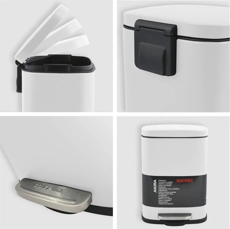 Matne biely nášľapný oceľový odpadkový kôš 5 l Akira – Spirella