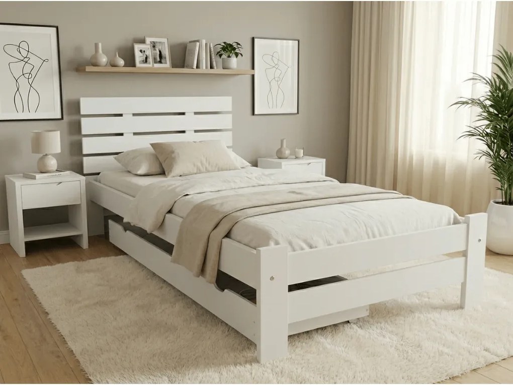 Posteľ PARIS zvýšená 80x200 cm, biela Rošt: S latkovým roštom, Matrac: Matrac DELUXE 10 cm