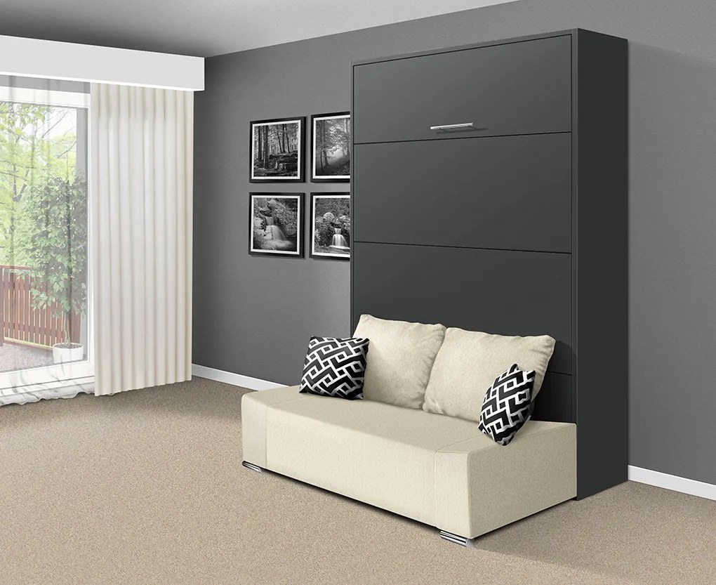 Nabytekmorava Sklápacia posteľ s pohovkou VS 21058P 200x140 farba pohovky: Sivá, Typ farebného prevedenia: Bielá / dvere biele LESK