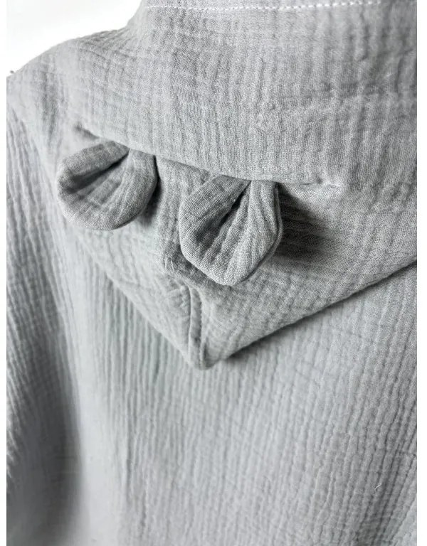 Detské mušelínové pončo s uškami – sivé, 100% bavlna Veľkosť: S: 1-3 Y