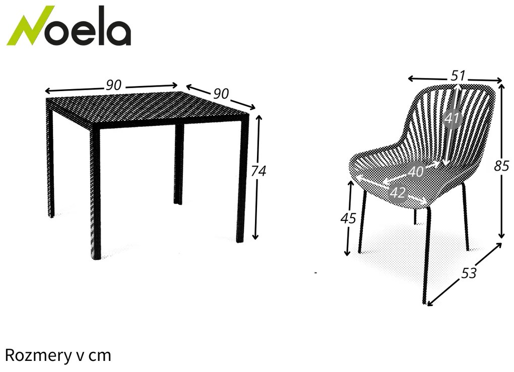 Noela Záhradný jedálenský set Viking M + 4x stolička GABY šedá