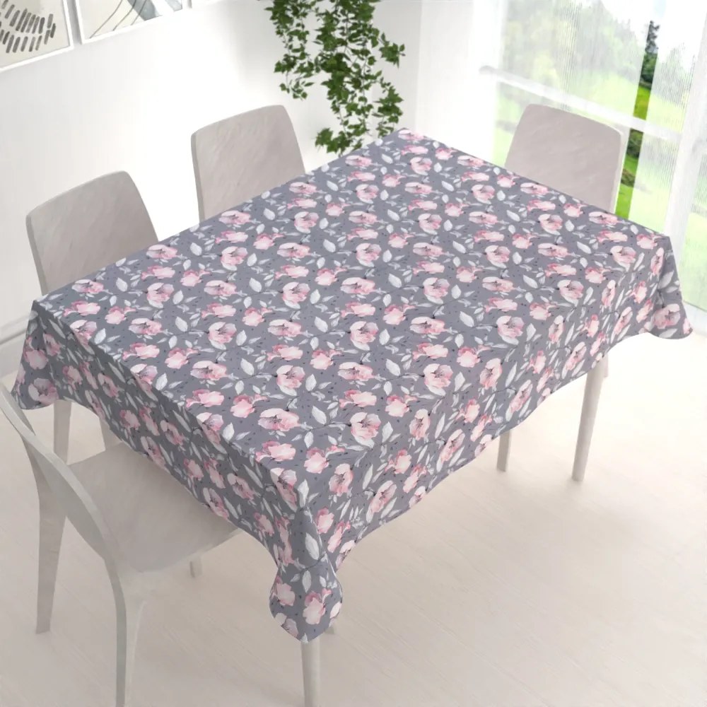Biante Zamatový obdĺžnikový obrus Tamara TMR-013 Ružové kvety na sivom 100x140 cm