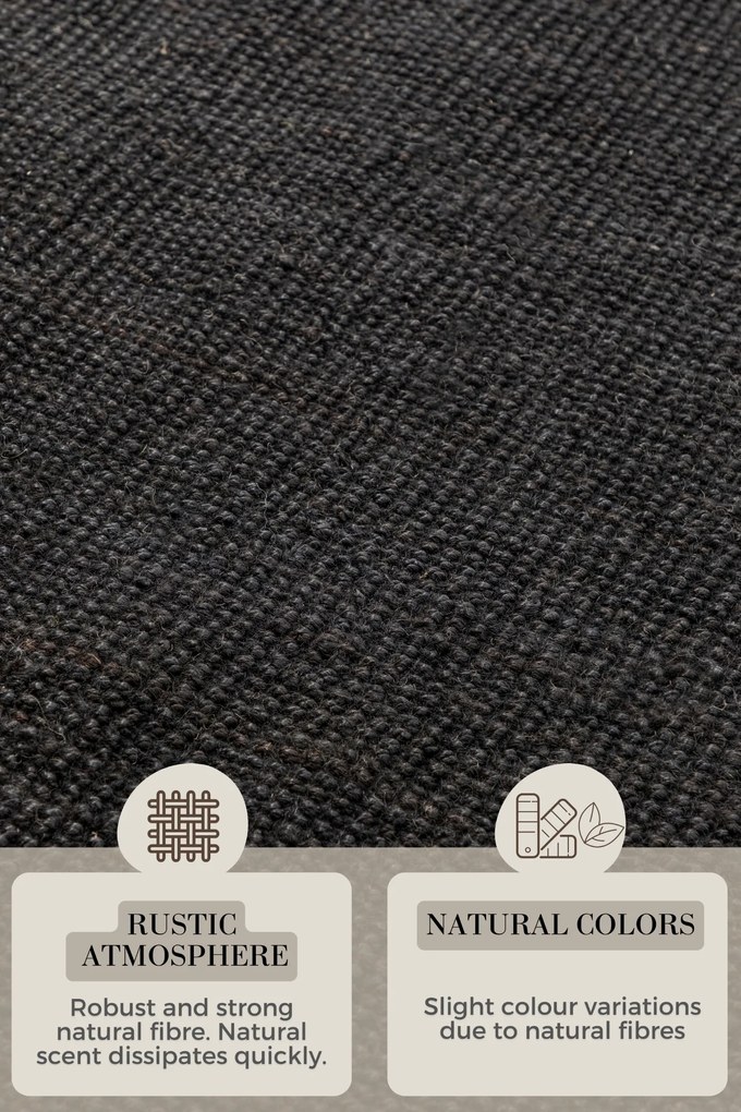 Hanse Home, Kusový koberec Bouclé Jute 105976 Black, 190x280, čierna, chodba / predsieň