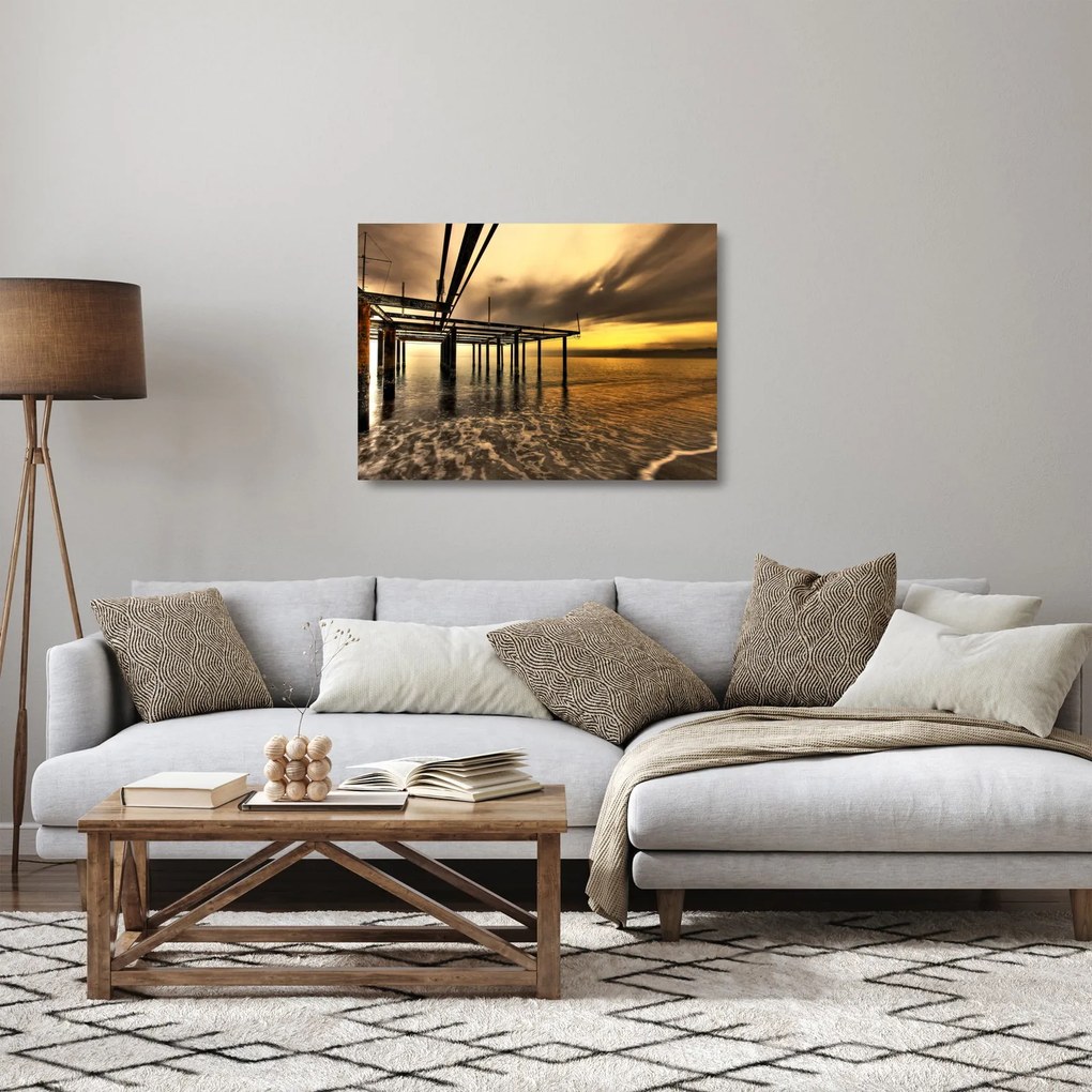 Sklenený obraz - Architektúra pri pobreží (70x50 cm)