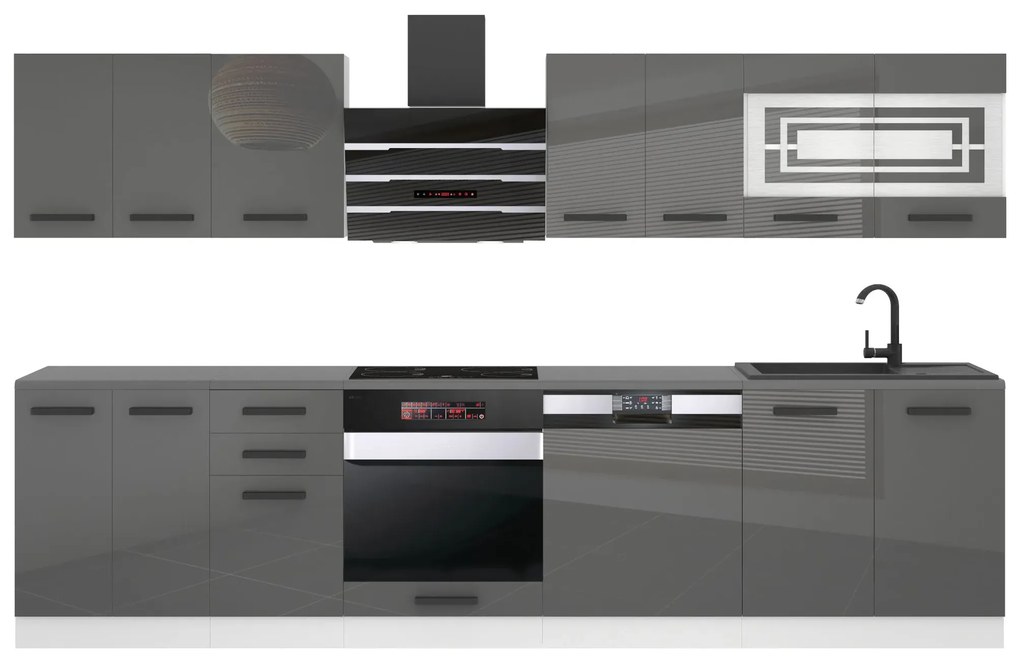 Kuchynská linka Belini Premium Full Version 300 cm šedý lesk bez pracovnej dosky LUCY