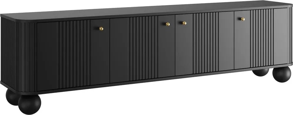 TV skrinka Vesper 4D 187 cm - čierna / zlaté úchytky / guľové nohy
