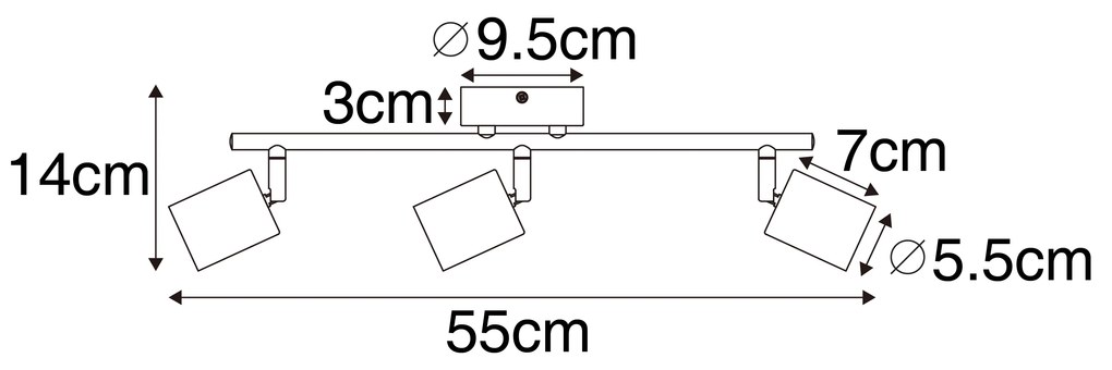 Priemyselné bodové svetlo čierne s dreveným sklonom 3-svetlo - Jeana