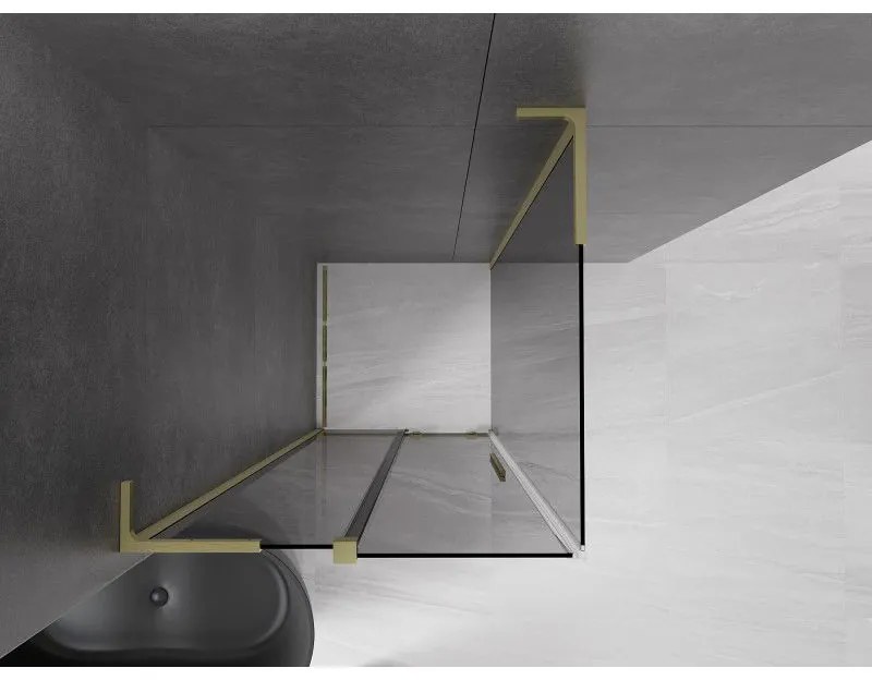 Mexen Velar L, sprchový kút s posuvnými dverami 90 x 90 cm, 8mm šedé sklo, zlatá matná, 871-090-090-43-55