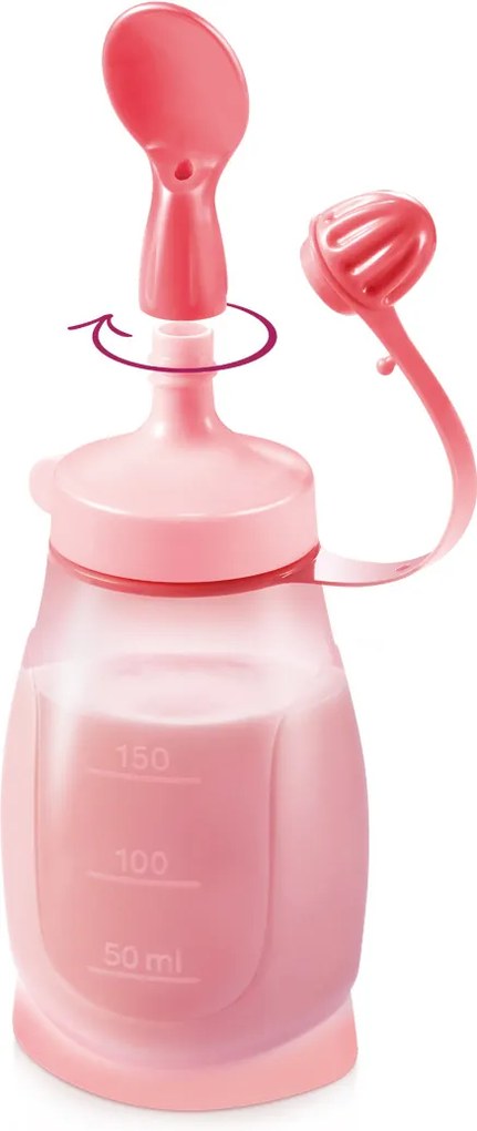 TESCOMA pružná fľaša PAPU PAPI 200 ml, s lyžičkou, ružová