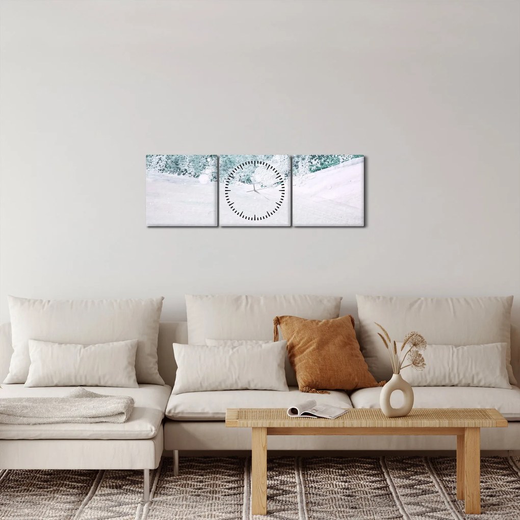 Obraz - Tyrkysová abstrakcia (s hodinami) (90x30 cm)