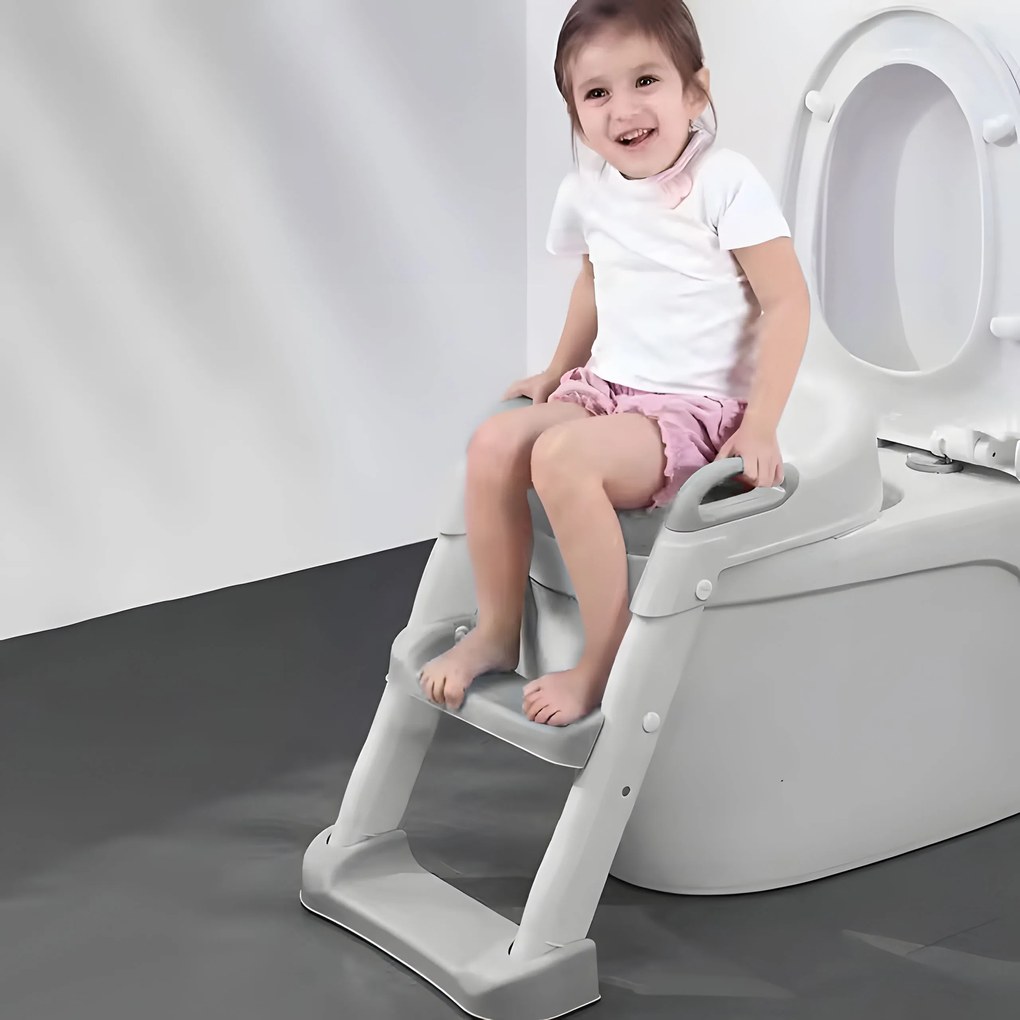 Detské sedadlo na toaletu so schodíkmi a rebríkom, sivé, ECOTOYS