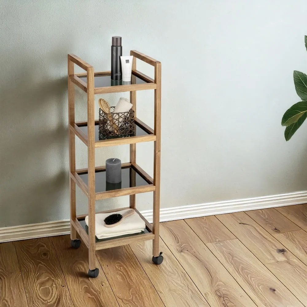 Čierny/v prírodnej farbe kúpeľňový regál z masívu akácie 35x101,5 cm Fondi – Wenko