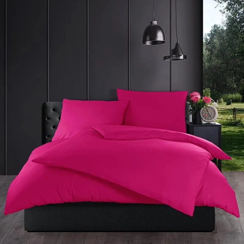 Bavlnené jednofarebné posteľné obliečky - fuchsiové - 100% bavlna renforcé - 70 x 90 cm + 140 x 200 cm