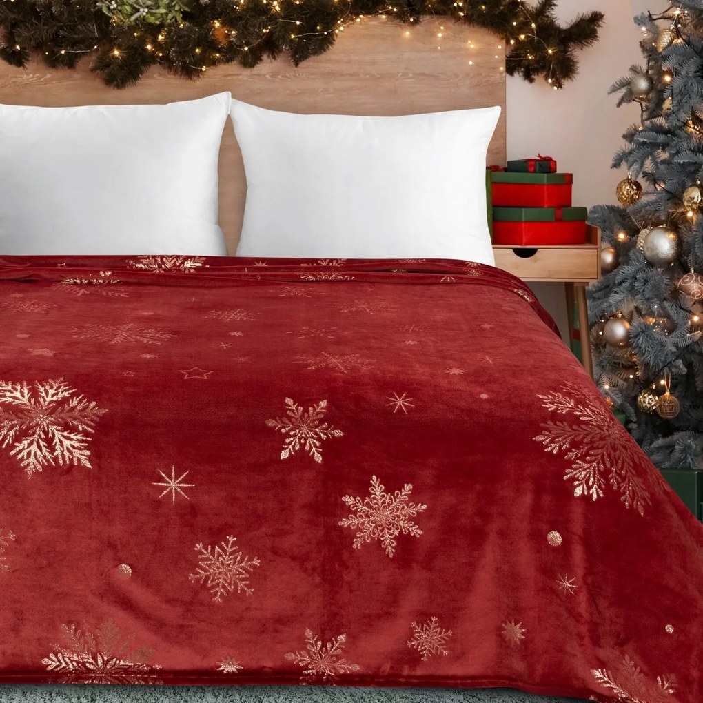 VIANOČNÁ FLANELOVÁ DEKA SNOW GOLD 150X200 CM VZOROVANÁ