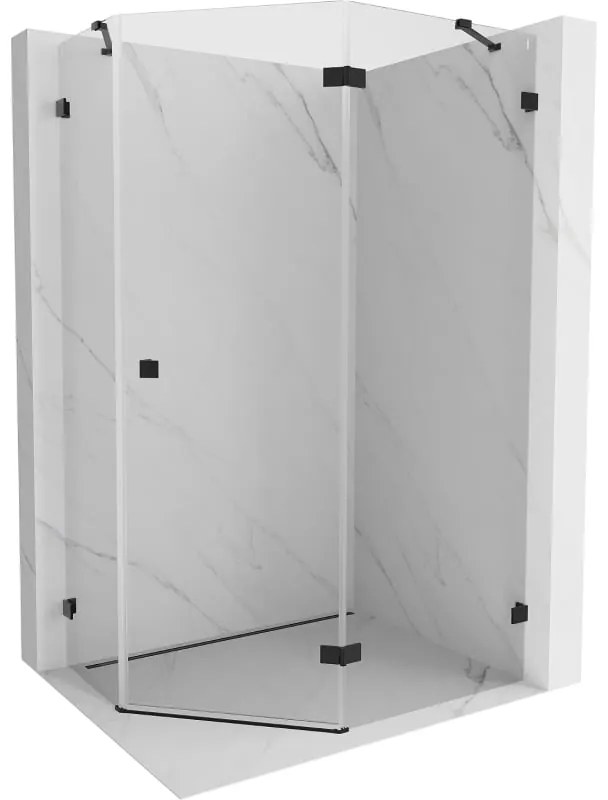 Mexen Lunar, výklopný päťuholníkový sprchový kút pravý 100 x 90 cm, 8mm číre sklo, čierny profil, 831-100P-090L-70-00-P