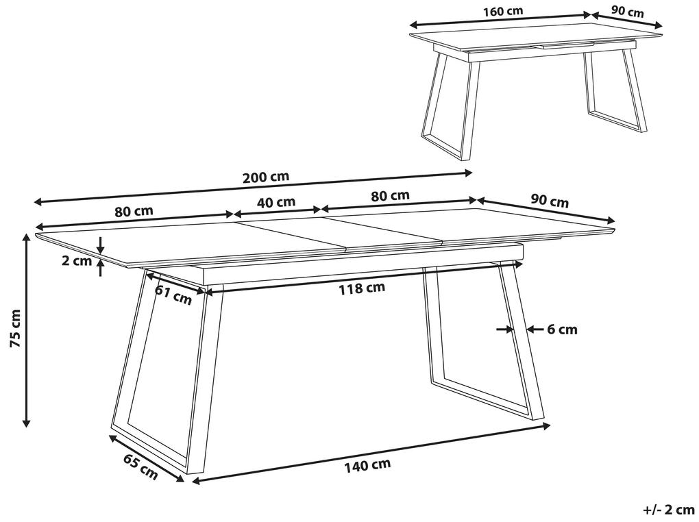 Rozkladací jedálenský stôl 160/200 x 90 cm biela/svetlé drevo KALUNA Beliani