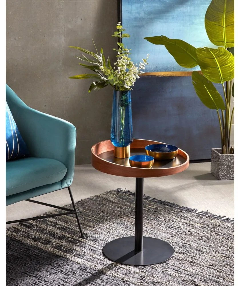 Okrúhly odkladací stolík s doskou v dekore orechového dreva ø 46 cm Kaori – Kave Home