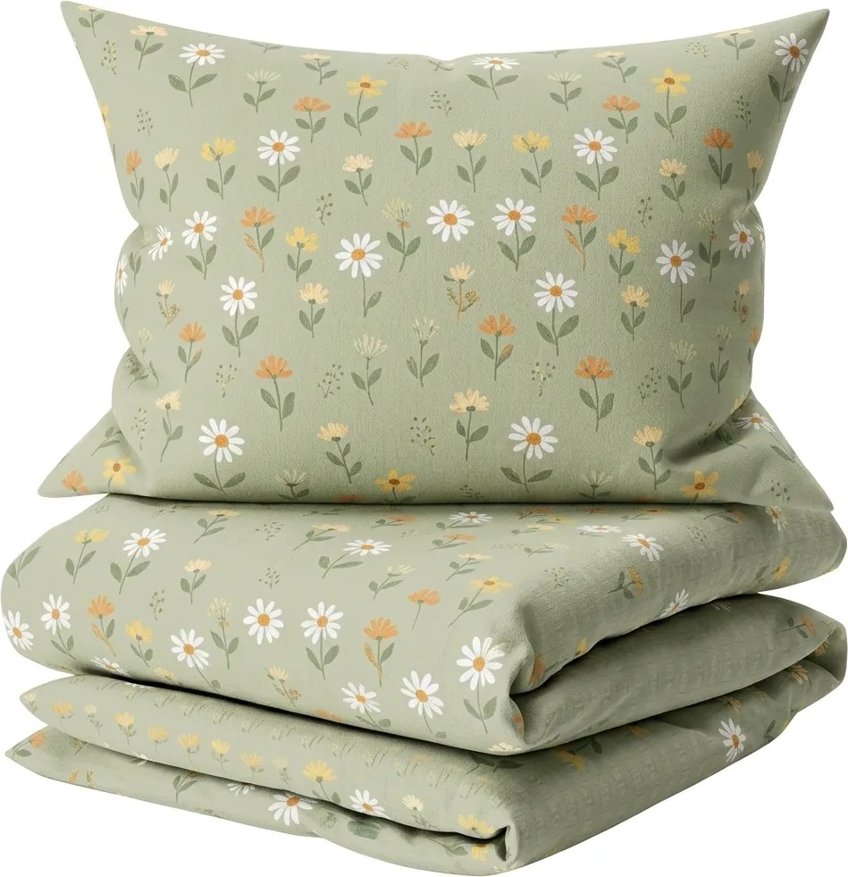 Obliečky do postieľky z Renforcé bavlny FLORAL NEST zelené Rozmer obliečky: 45 x 65 cm | 90 x 135 cm