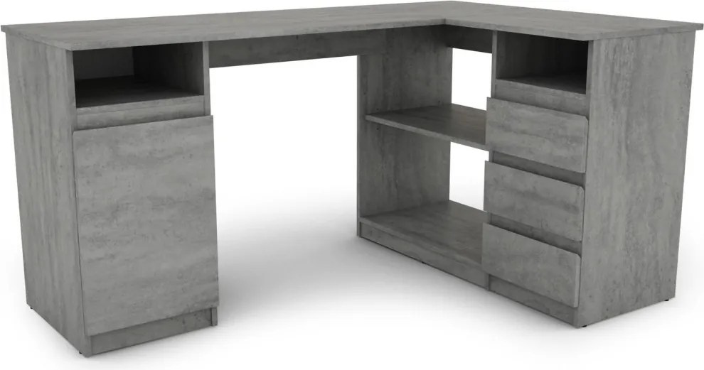 Rohový písací stôl Carlos, sivý betón